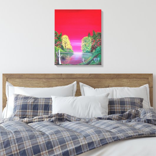 Pink Sunset Abstract Imaginaire Lake Canvas Afdruk (Insitu (Slaapkamer))