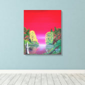 Pink Sunset Abstract Imaginaire Lake Canvas Afdruk (Insitu (Houten vloer))