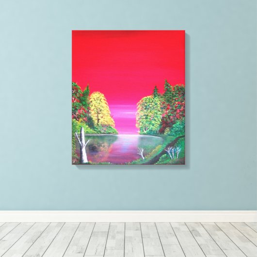 Pink Sunset Abstract Imaginaire Lake Canvas Afdruk (Insitu (Houten vloer))