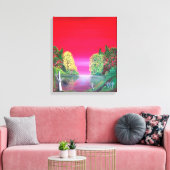 Pink Sunset Abstract Imaginaire Lake Canvas Afdruk (Insitu (Woonkamer))