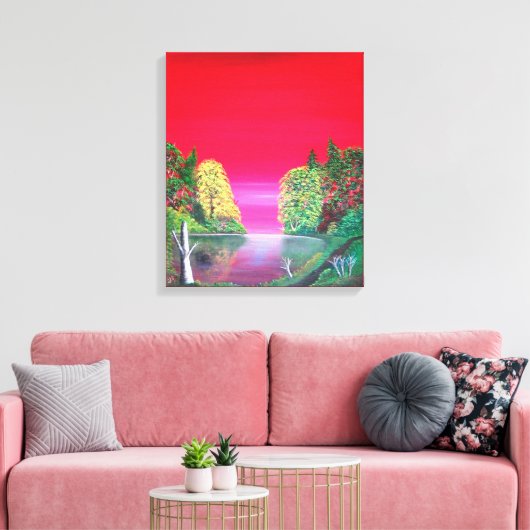 Pink Sunset Abstract Imaginaire Lake Canvas Afdruk (Insitu (Woonkamer))