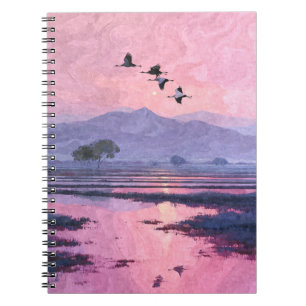 Pink Sunset Cranes Notitieboek