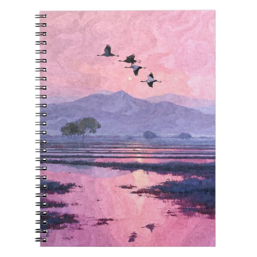 Pink Sunset Cranes Notitieboek (Voorkant)