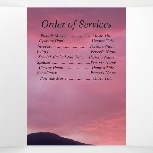 Pink Sunset Five Photo Memorial Drieluik Aankondiging (Binnenkant midden)