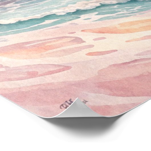 Pink Sunset Ocean Waves Poster (Hoek)