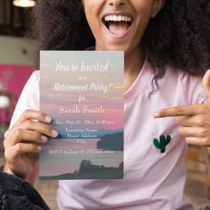 Pink Sunset Photo Retirement Party Kaart