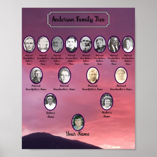 Pink Sunset Sky Over Mountain Oval Ancestor Photos Poster (Voorkant)