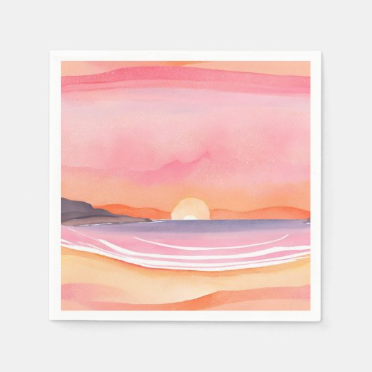 Pink Sunset | Watercolor Beach Sky Painting Servet (Voorkant)