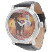 Pink Sunset Western land Galloping Horses Horloge (Gekanteld)