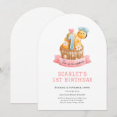 Pink Sunshine Cupcake 1st birthday Kaart (Voorkant / Achterkant)