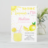 Pink Sunshine Lemonade Fun Party Verjaardag Uitnod Kaart (Staand voorkant)