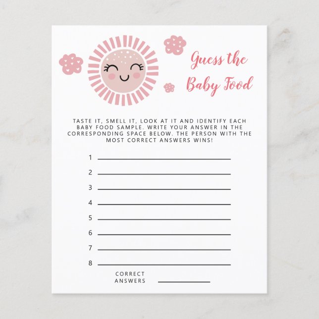 Pink Sunshine Raad het Baby Food Shower-spel (Voorkant)