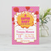 Pink Super Baby shower Invitation Kaart (Staand voorkant)