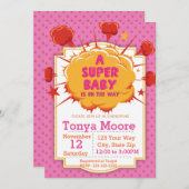 Pink Super Baby shower Invitation Kaart (Voorkant / Achterkant)