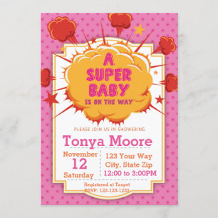 Pink Super Baby shower Invitation Kaart