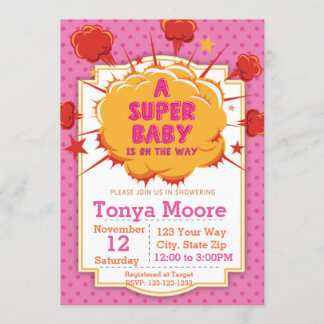 Pink Super Baby shower Invitation Kaart