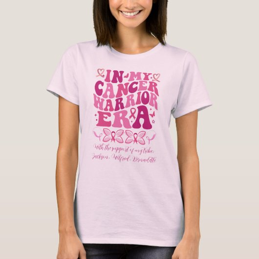 Pink Support Tribe Naam My Cancer Warrior Era T-shirt (Voorkant)