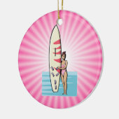 Pink Surfer Girl Keramisch Ornament (Links)