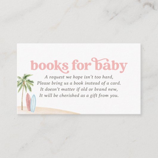 Pink Surven Beach Baby shower Boeken voor Baby Informatiekaartje (Voorkant)
