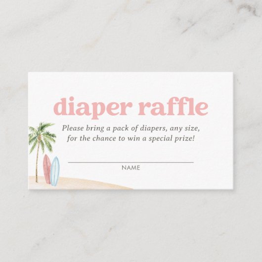 Pink Surven Beach Baby shower Luier Raffle Ticket Informatiekaartje (Voorkant)