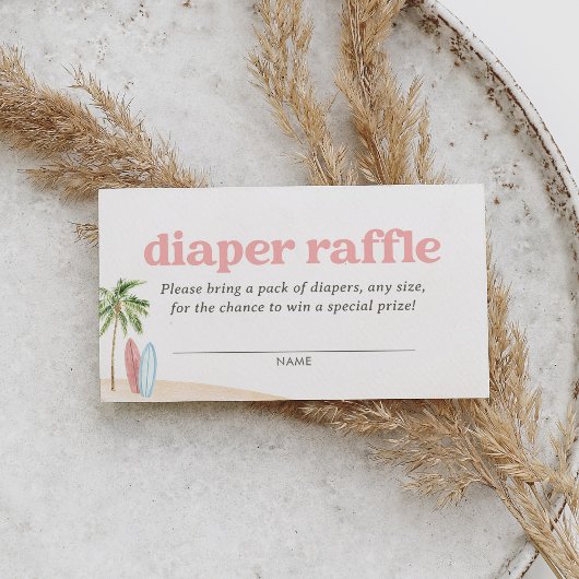 Pink Surven Beach Baby shower Luier Raffle Ticket Informatiekaartje