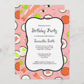 Pink Sushi Theme Birthday Party Kaart (Voorkant / Achterkant)