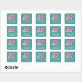 Pink Swan Art, naam, retouradres, Blauwgroen Vierkante Sticker (Vel)