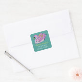 Pink Swan Art, naam, retouradres, Blauwgroen Vierkante Sticker (Envelop)