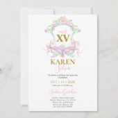 Pink Swan Crest Quinceanera Uitnodiging (Voorkant)