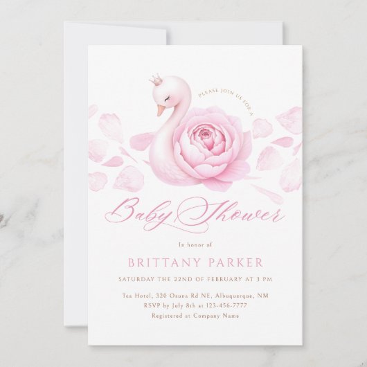 Pink Swan Floral Baby shower Kaart (Voorkant)