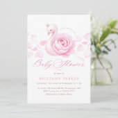 Pink Swan Floral Baby shower Kaart (Staand voorkant)