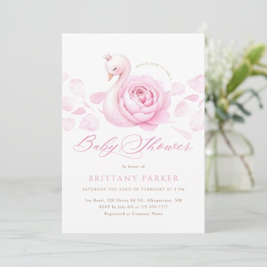 Pink Swan Floral Baby shower Kaart (Staand voorkant)