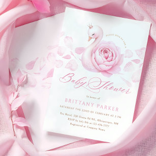 Pink Swan Floral Baby shower Kaart
