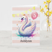 Pink Swan Princess 3e verjaardag Kaart (Gele Bloem)
