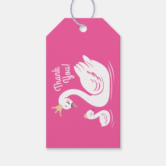 Pink Swan verjaardagsfeestje Cadeaulabel (Voorkant)