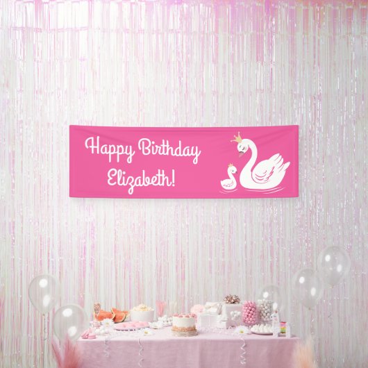 Pink Swan verjaardagsfeestje Spandoek (Feest)