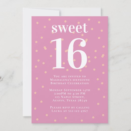 Pink Sweet 16 Uitnodiging (Voorkant)