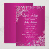 Pink Sweet 16 Winter Wonderland Sparkle Snowflakes Kaart (Voorkant / Achterkant)