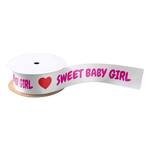 Pink Sweet Baby Girl Red Hearts Satijnen Lint (Spoel)