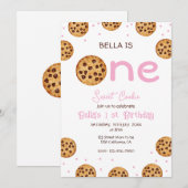 Pink  Sweet Cookie 1st Birthday party Kaart (Voorkant / Achterkant)