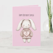 Pink Sweet Cute Bunny Pink Sweater Heart Birthday Kaart (Voorkant)