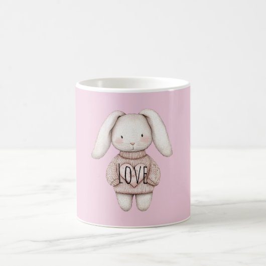 Pink Sweet Cute Bunny Pink Sweater Heart Koffiemok (Center)