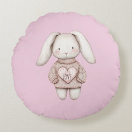 Pink Sweet Cute Bunny Pink Sweater Heart Rond Kussen
