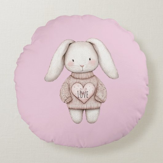 Pink Sweet Cute Bunny Pink Sweater Heart Rond Kussen (Voorkant)