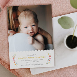 Pink Sweet Floral Baby Girl Birth Announcement  Bedankkaart
