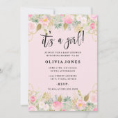 Pink Sweet Floral is een meisje Baby shower Uitnod Kaart (Voorkant)