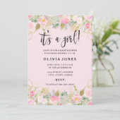 Pink Sweet Floral is een meisje Baby shower Uitnod Kaart (Staand voorkant)