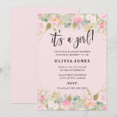 Pink Sweet Floral is een meisje Baby shower Uitnod Kaart (Voorkant / Achterkant)