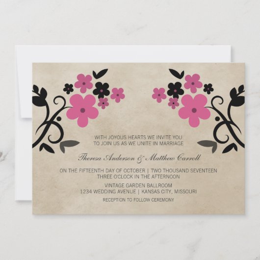 Pink Sweet  Floral Wedding Invite Kaart (Voorkant)