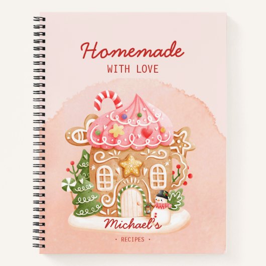 Pink Sweet Gingerbread House Zelfgemaakt met Liefd Notitieboek (Voorkant)